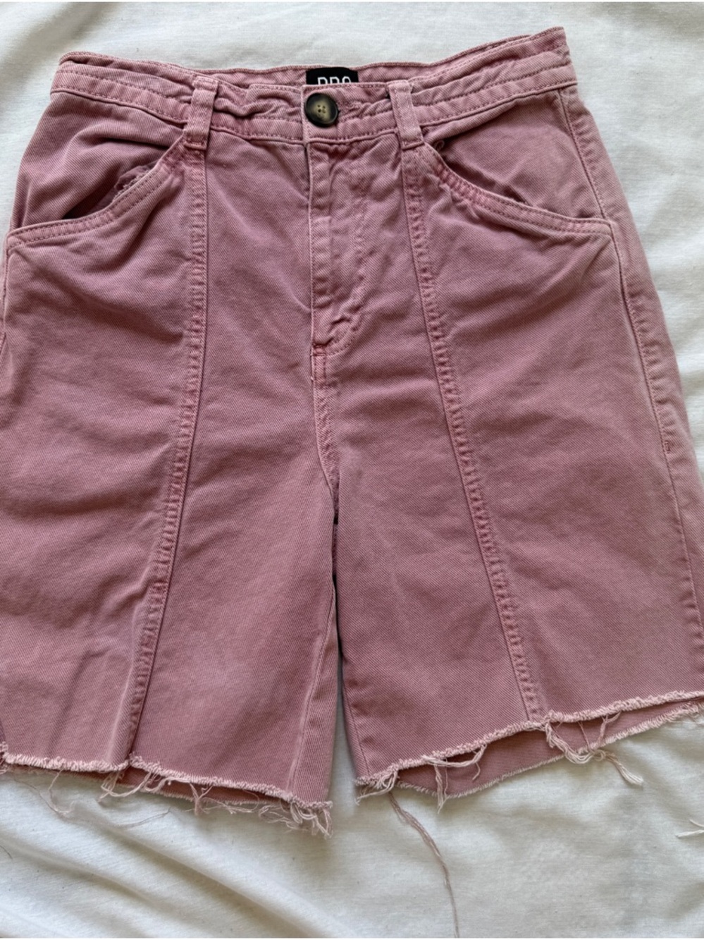 BDG Dusty Rose High-Rise Frayed Hem Bermudas